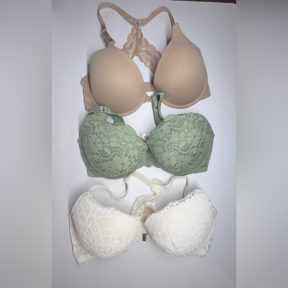 Elegant Lace Push-Up Bra Set - Green, Cream, Tan